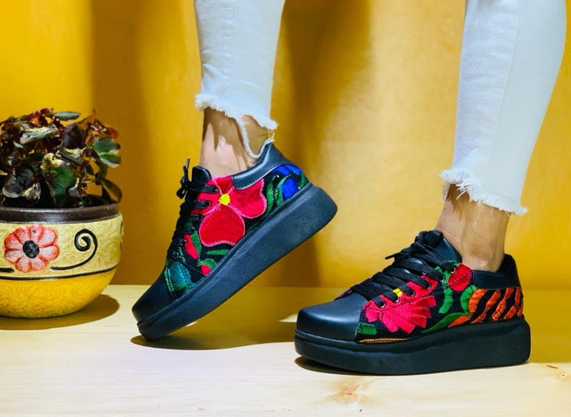 Lulu Floral Platform Sneakers Black