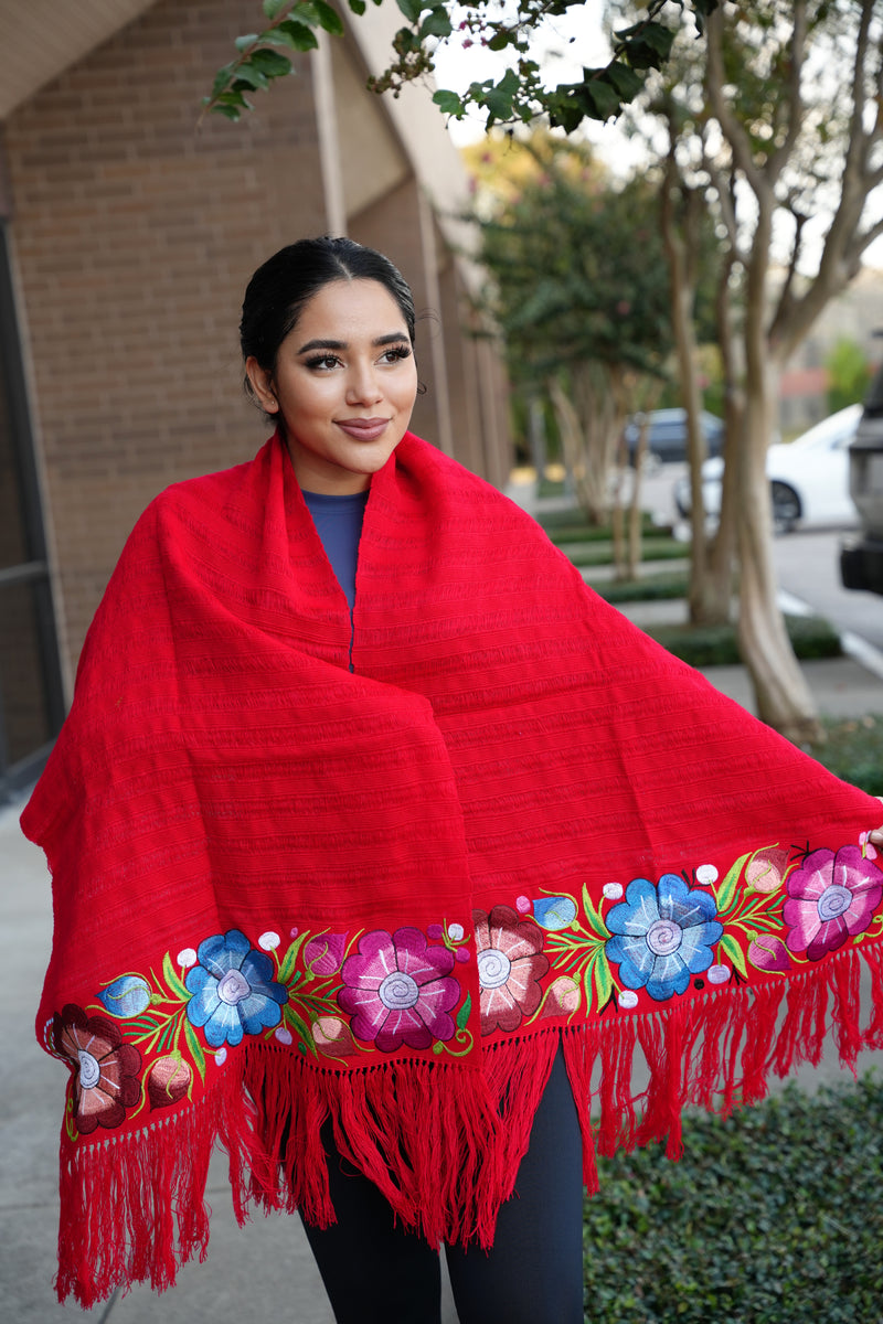 Rebozo Telar Embroidery Mexican Flowers