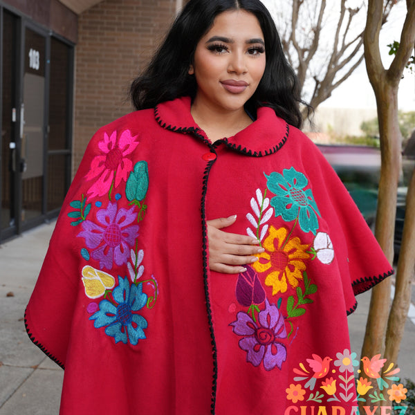 Josefina Embroidery Poncho Fucsia / One Size