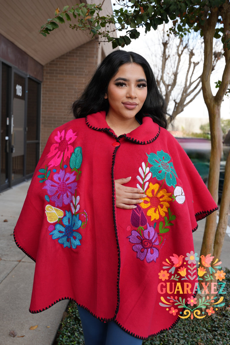 Josefina Embroidery Poncho Red / One size