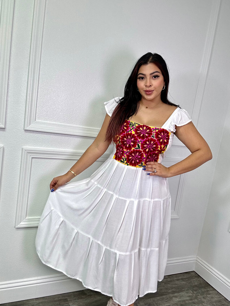 Daisy Mexican Dress White