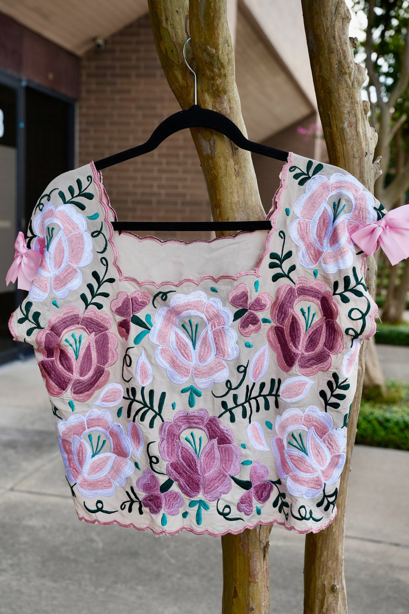 Pink Bow Embrodery Top