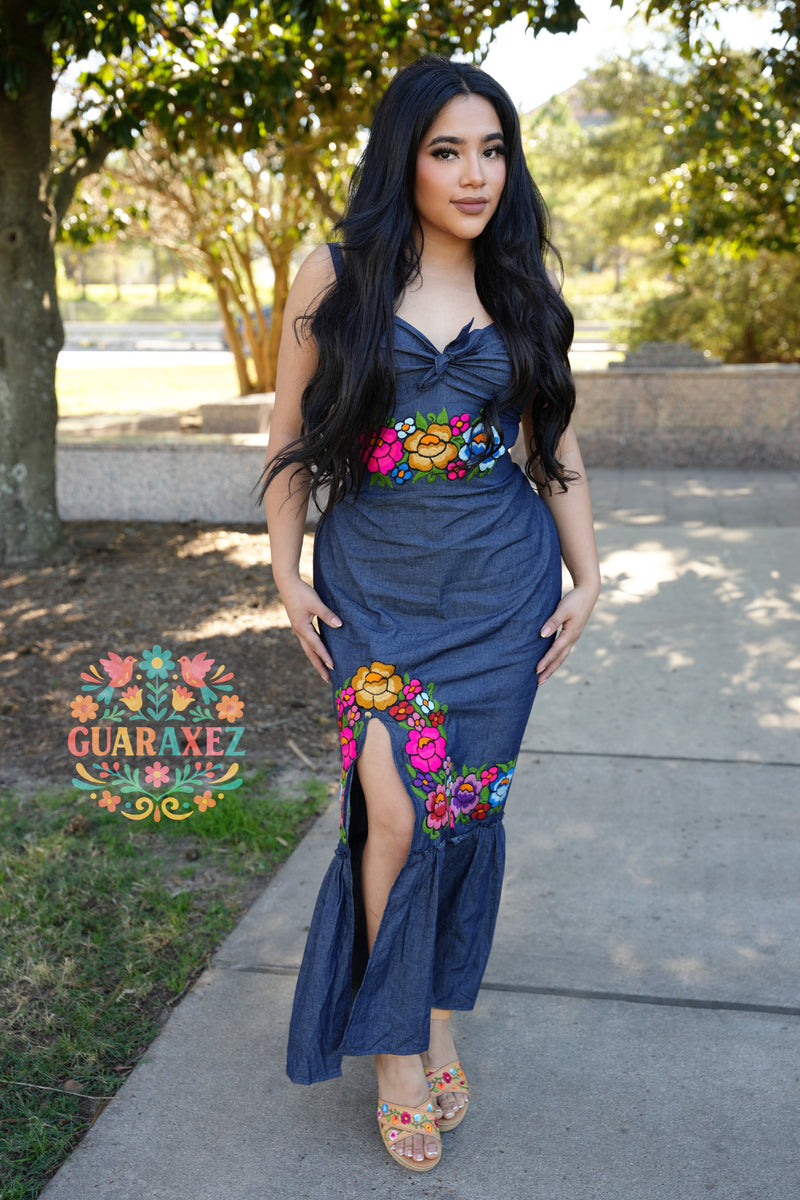 Ara Embroidered Mexican Dress One Size (S M L) / Dark Denim