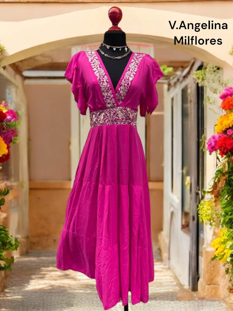 Mari Carmen Mexican Long Emrbroidery Dress