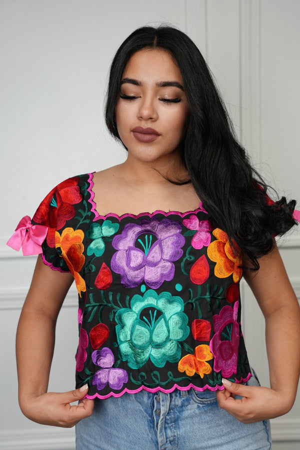 Colorful Bow Embroidery Top