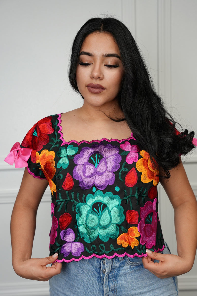 Colorful Bow Embroidery Top