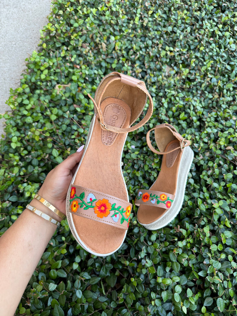 Ximena Embroidered Sandals Tan