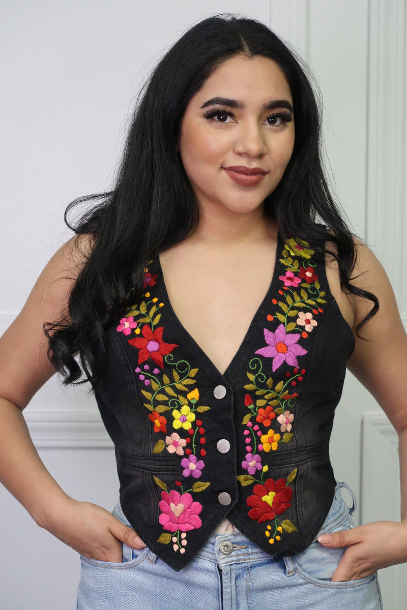 Hand Embroidery Denim Vest