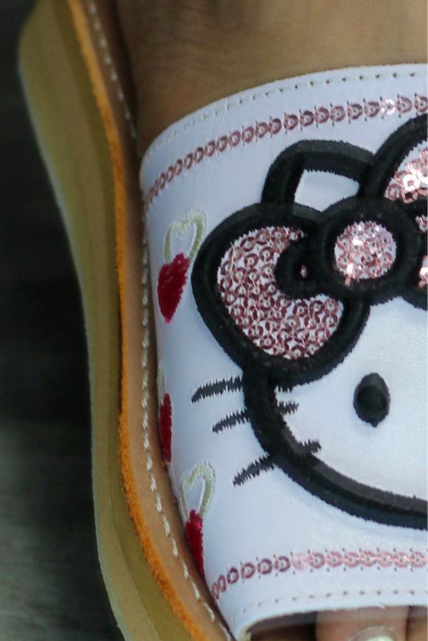 Hk White Embroidered Leather Sandals