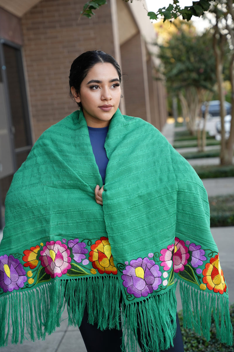 Rebozo Telar Embroidery Mexican Flowers