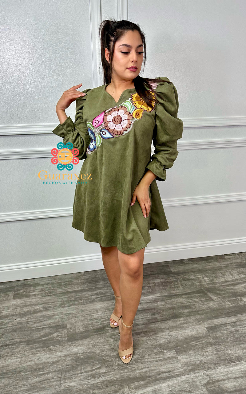 Fall Embroidery Dress Olive