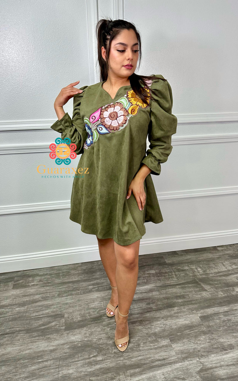 Fall Embroidery Dress Olive Guaraxez Fall Embroidery Dress Olive Guaraxez