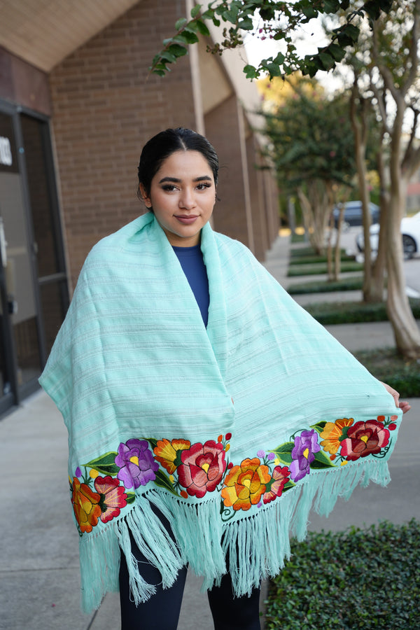 Rebozo Telar Embroidery Mexican Flowers