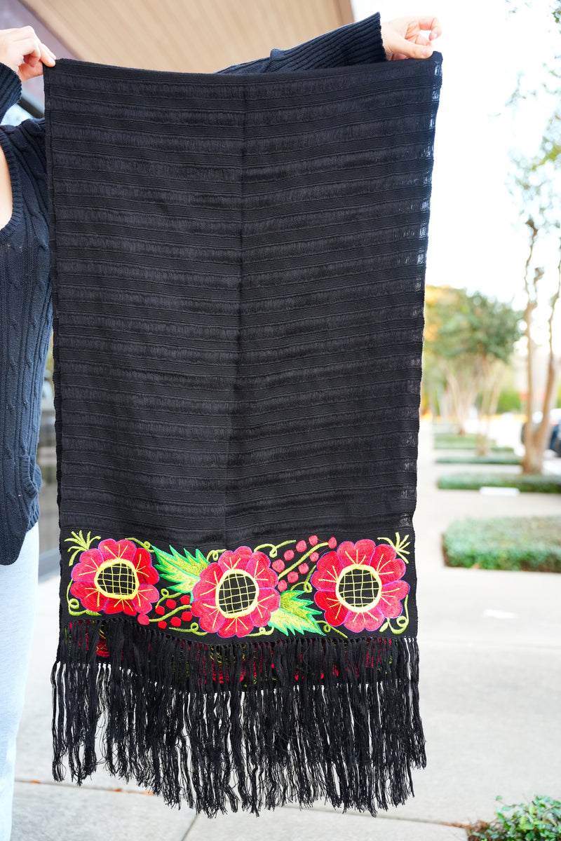 Rebozo Telar Embroidery Mexican Flowers