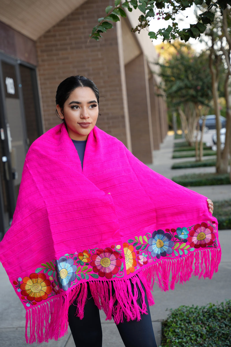 Rebozo Telar Embroidery Mexican Flowers