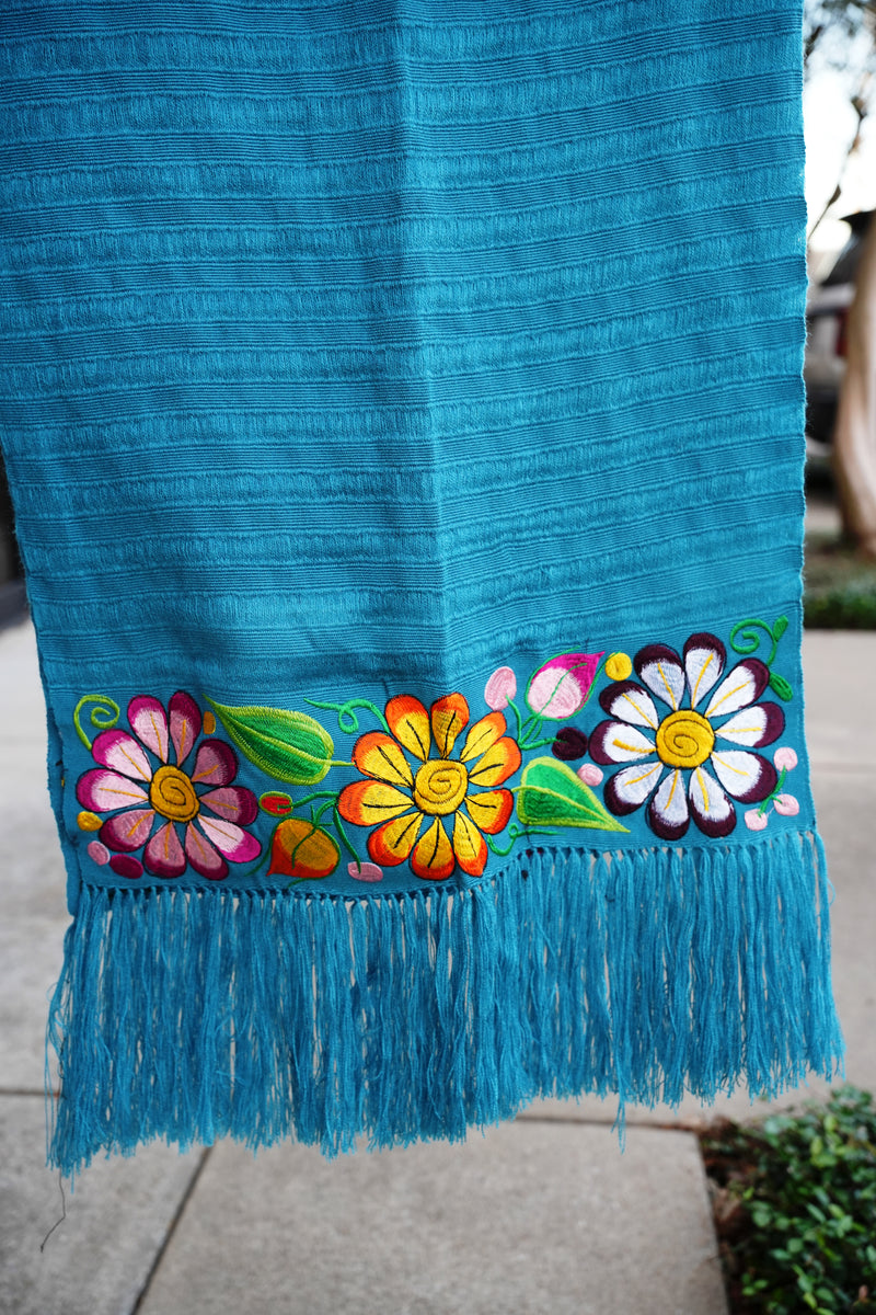 Rebozo Telar Embroidery Mexican Flowers
