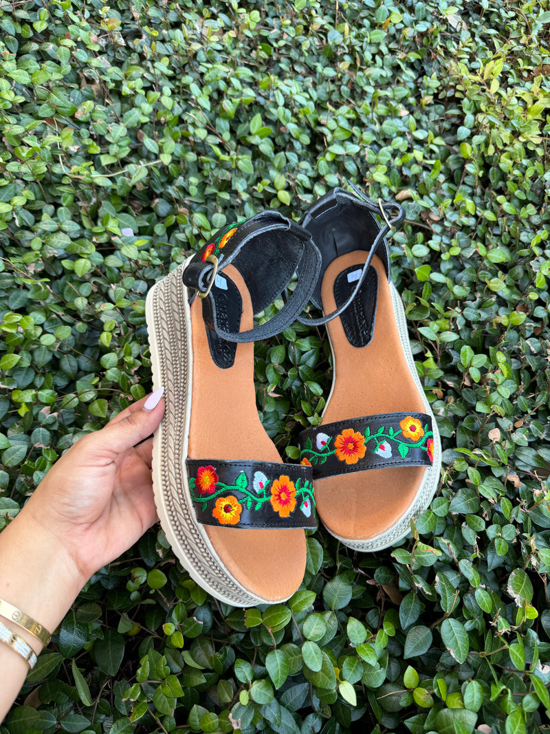Ximena Embroidered Sandals Black