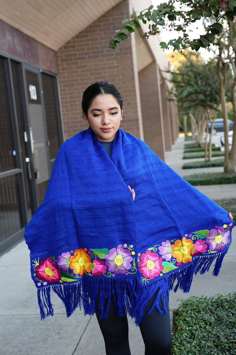 Rebozo Telar Embroidery Mexican Flowers