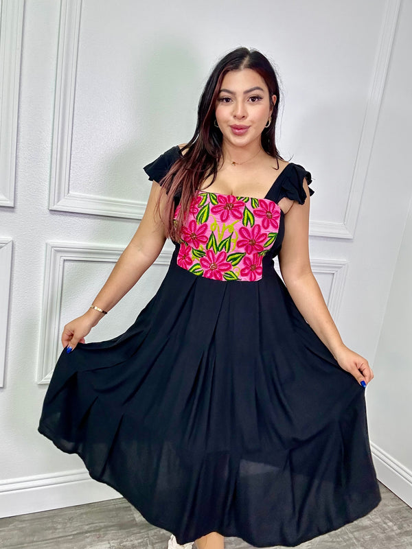 Daisy Mexican Dress Black