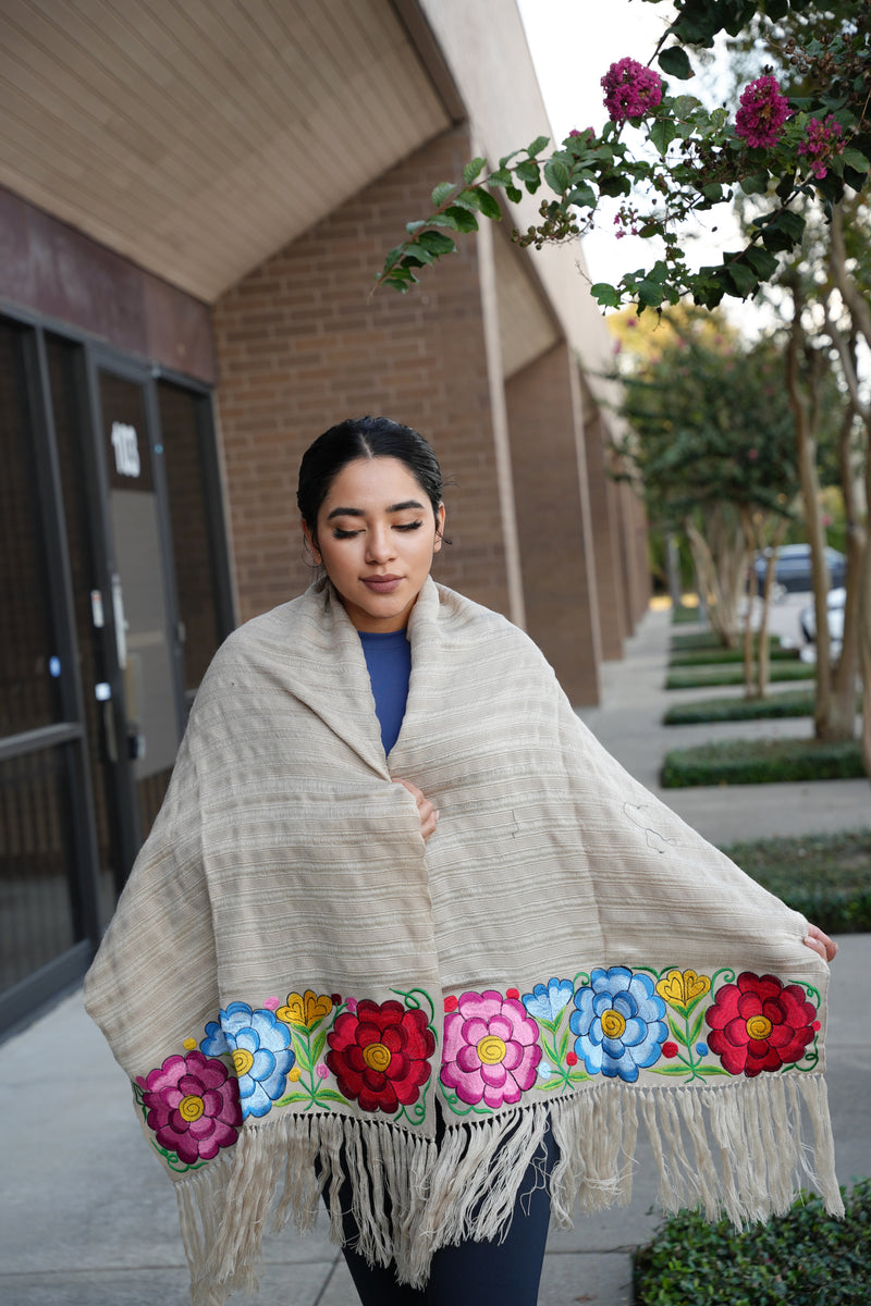 Rebozo Telar Embroidery Mexican Flowers