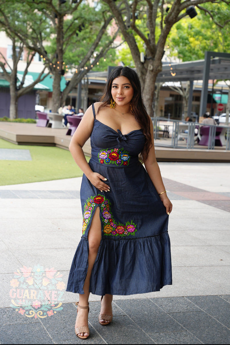 embroidered mexican dress Ara Embroidered Mexican Dress One Size (S M L) / Dark Denim