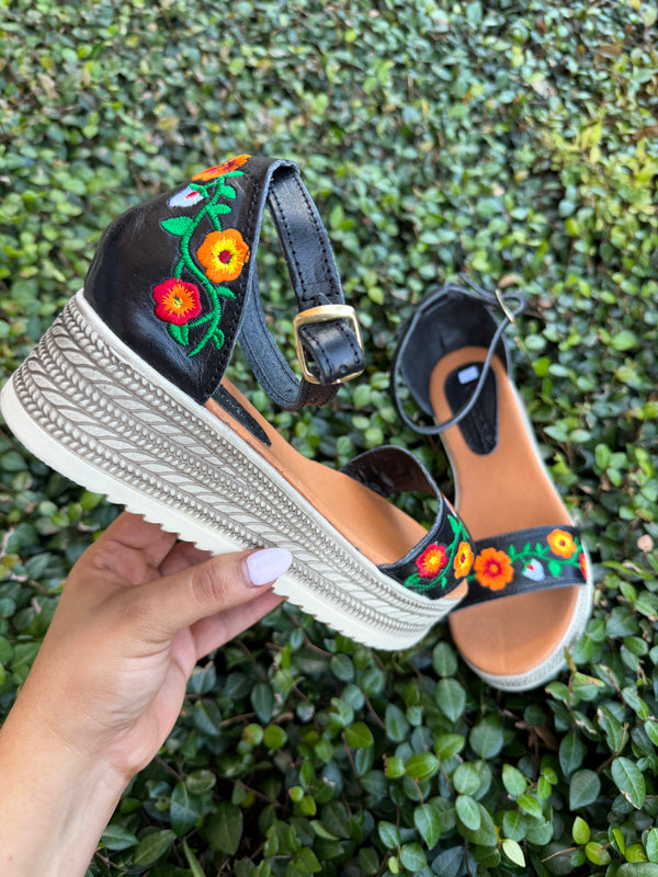 Ximena Embroidered Sandals Black