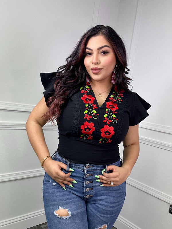 Alice Red Flowers Top