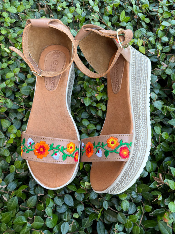 Ximena Embroidered Sandals Tan