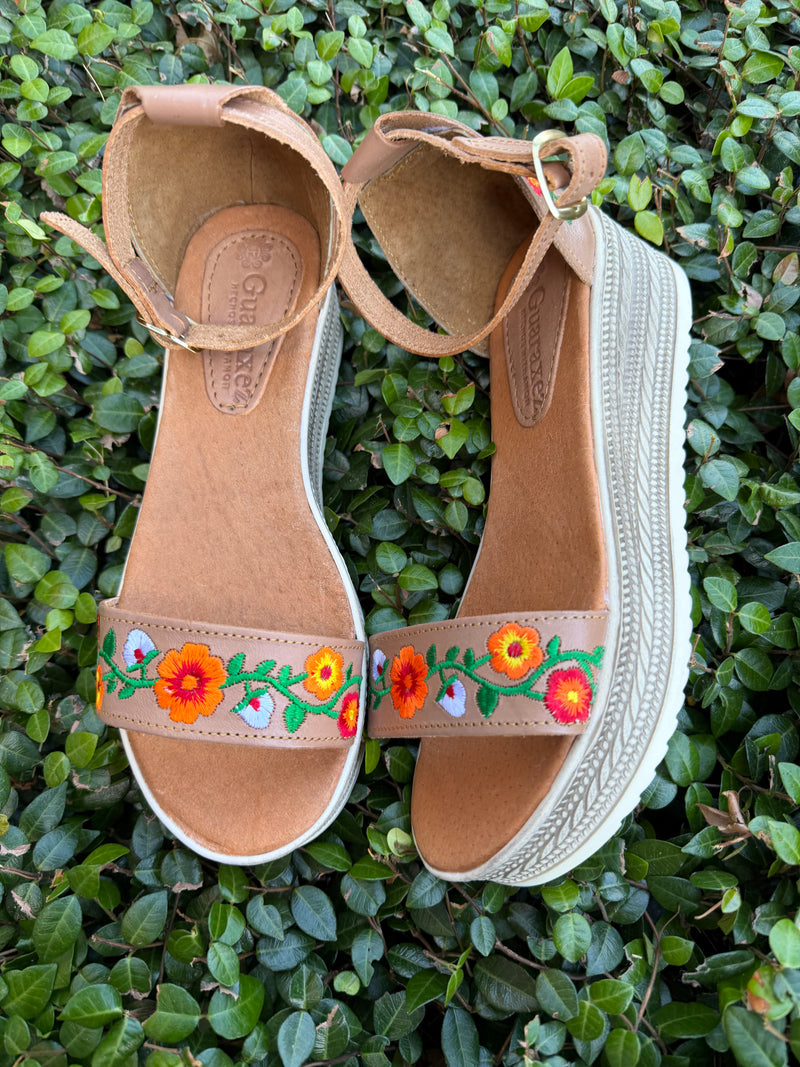 Ximena Embroidered Sandals Tan