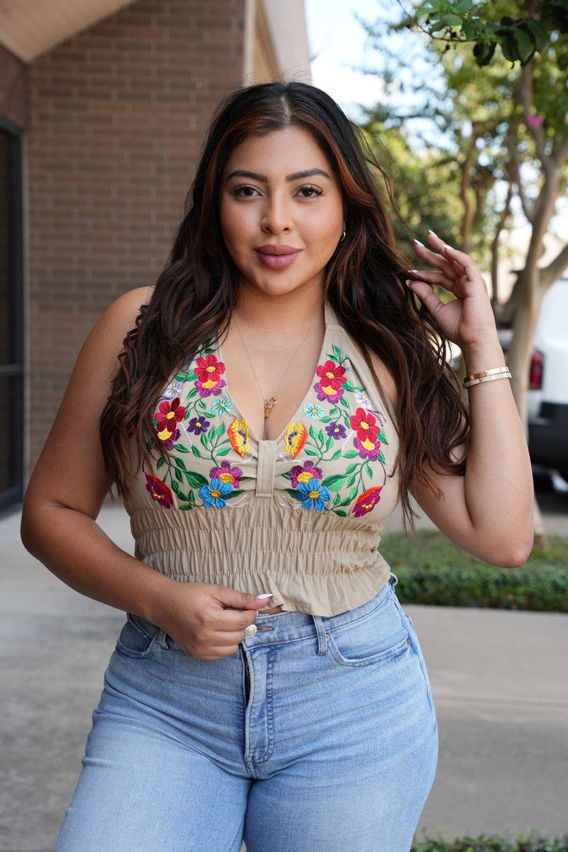 Elisa Mexican Embroidery Halter Top