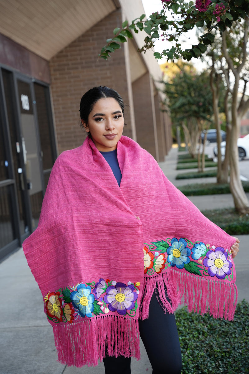 Rebozo Telar Embroidery Mexican Flowers