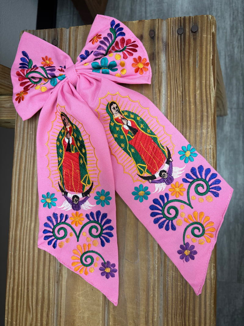 Virgen Mexican Bordado Bow Clips Long