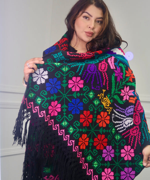 Punta De Cruz Rebozo Mexicano Pavo Real Black