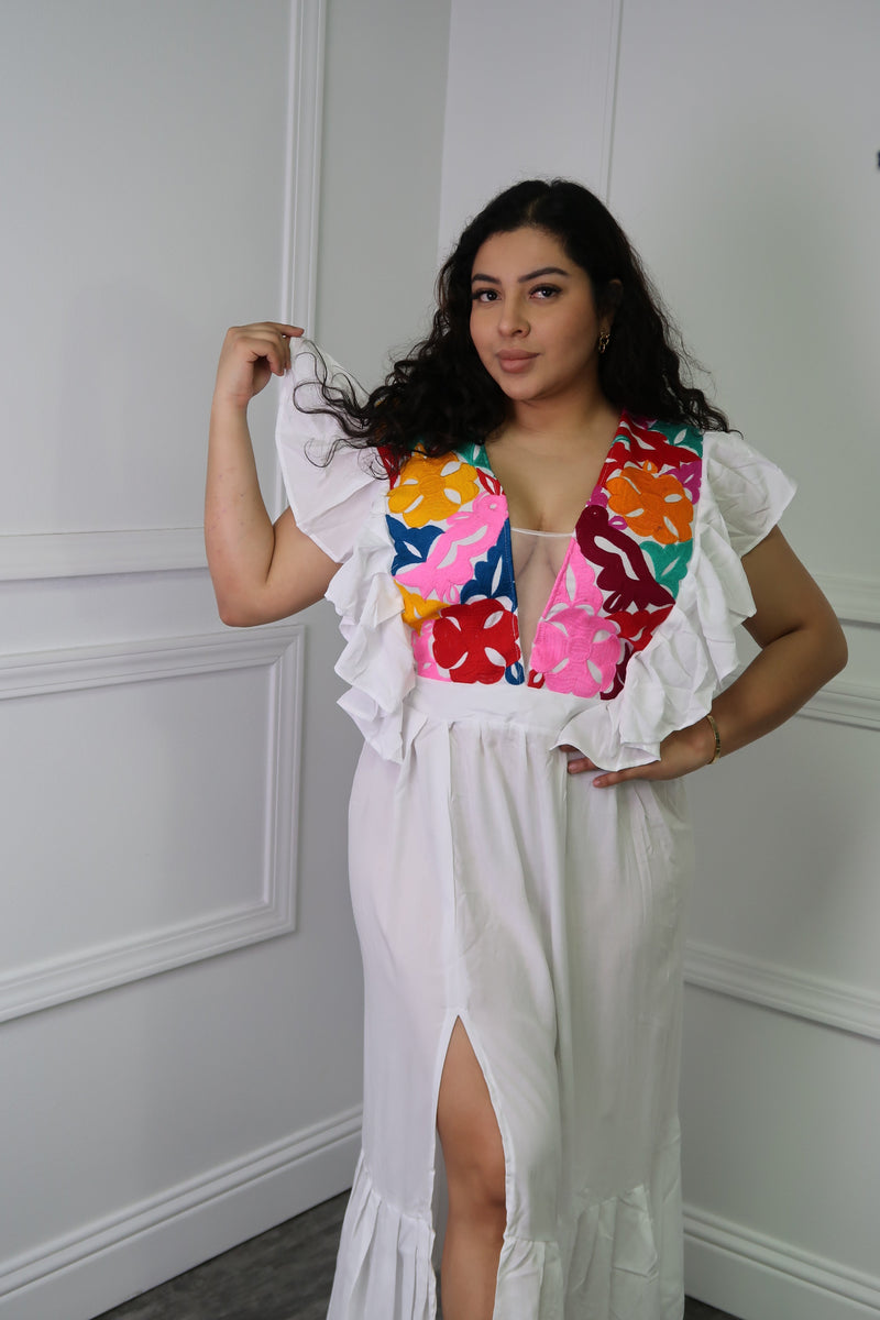 Oaxaca Embroidered Maxi Dress One Size (S M L) / Yellow with dark center Oaxaca Embroidered Maxi Dress One Size (S M L) / Yellow with dark center