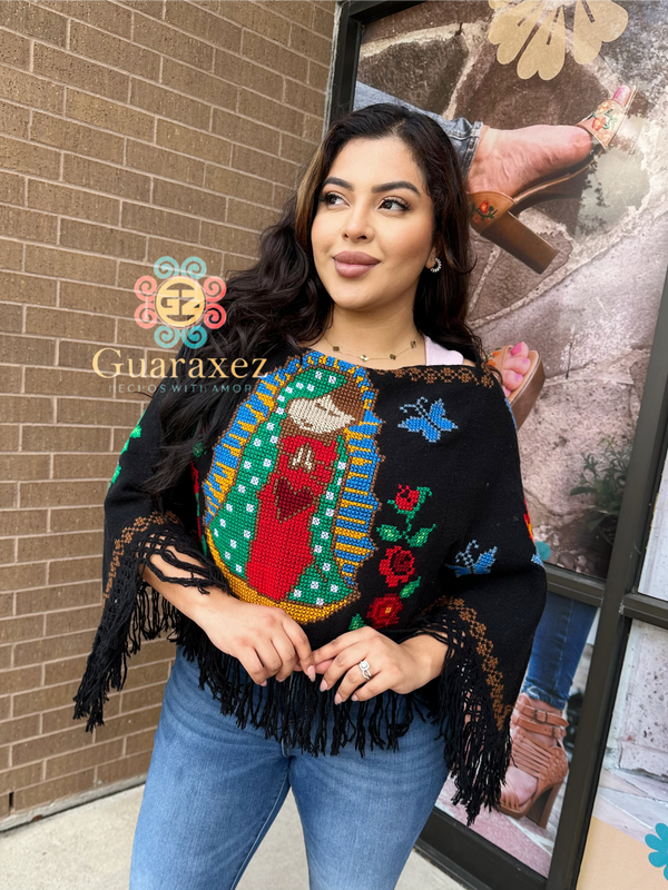 Virgencita Mexican Poncho Black