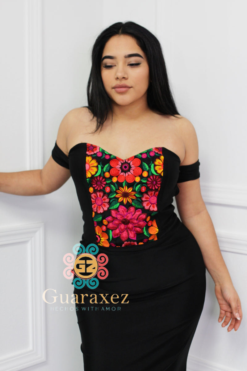 Gladis Embroidered Dress Black