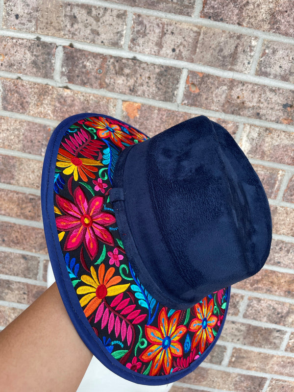 Blue Colorful Embroidery Hat