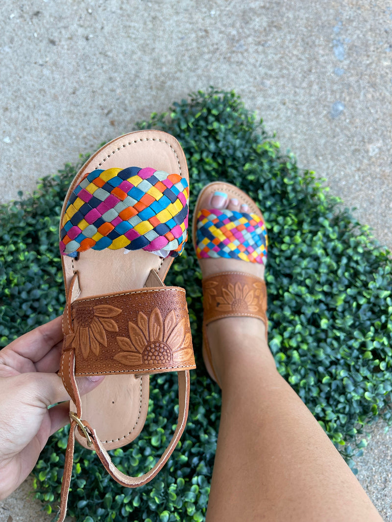 Meztli Leather Sandals Tan Colors| Tacon Bajo